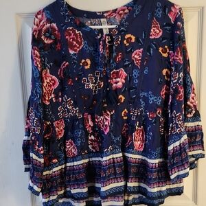 American Rag Pink and Blue Ruffled Blouse